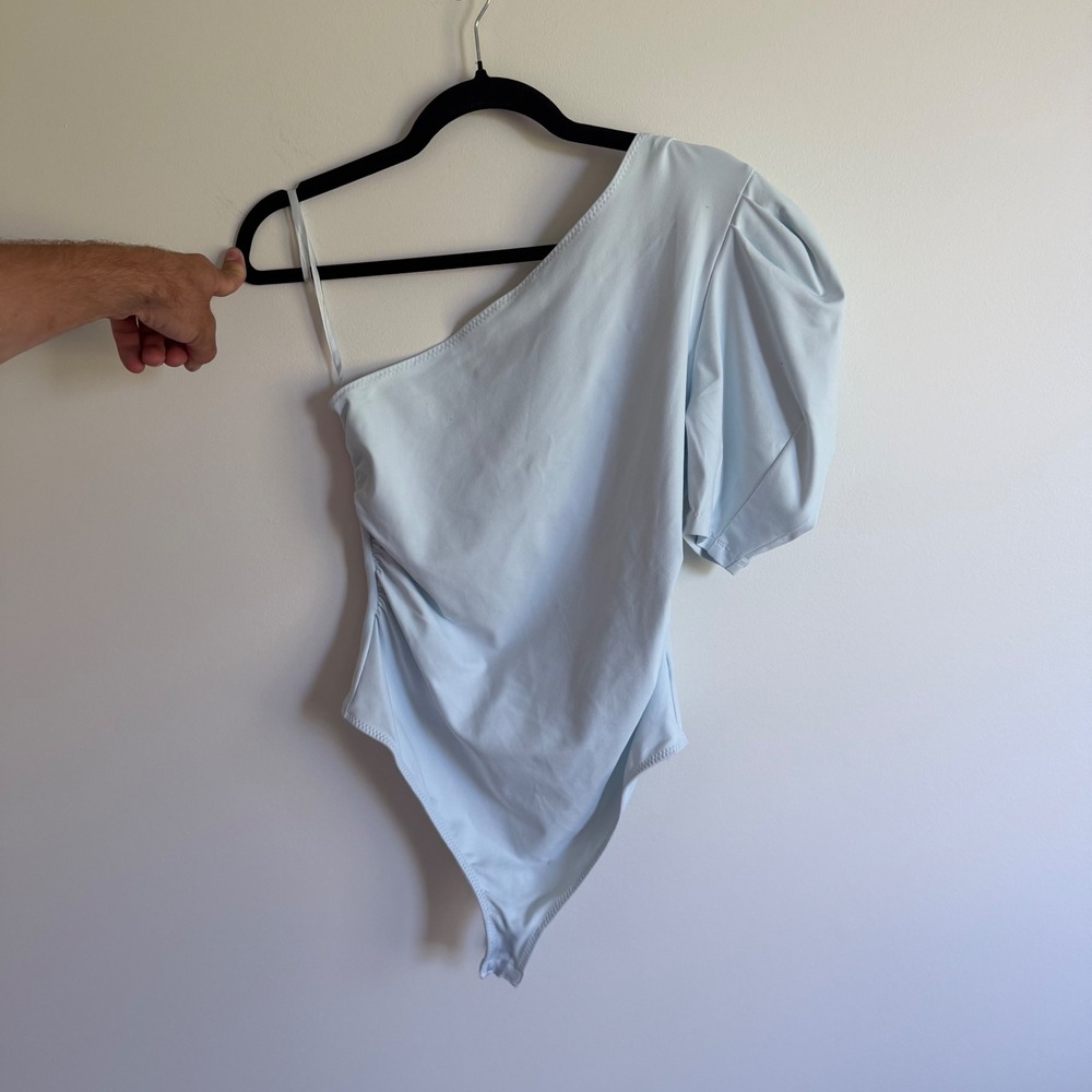 Free People Intimately One Shoulder Puff Sleeve Bodysuit Light Blue Size M